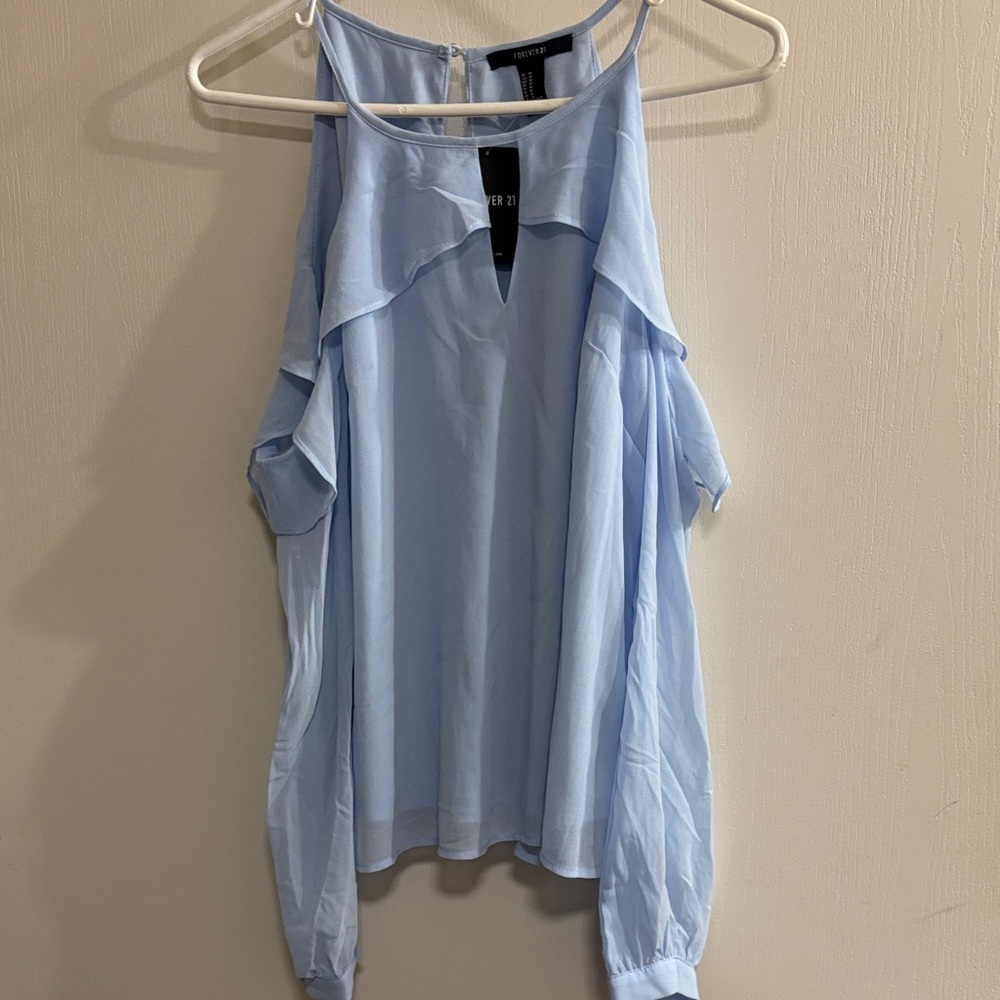 Express Sky Blue Cold Shoulder Blouse